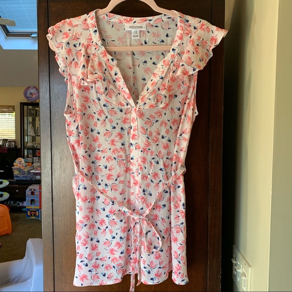 Motherhood Maternity Flutter Sleeve Tie Waist Top - Picture 3 of 3